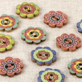 DECORATED FLOWER WOODEN BUTTON