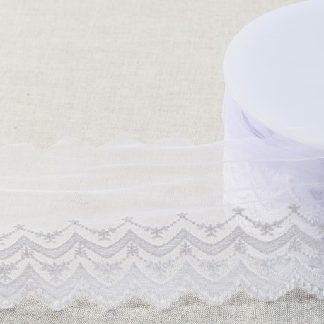 TULLE BRODE DOUBLE VAGUE FESTONNEE MAT